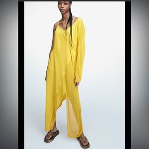 Zara asymmetric gauze flowy yellow dress